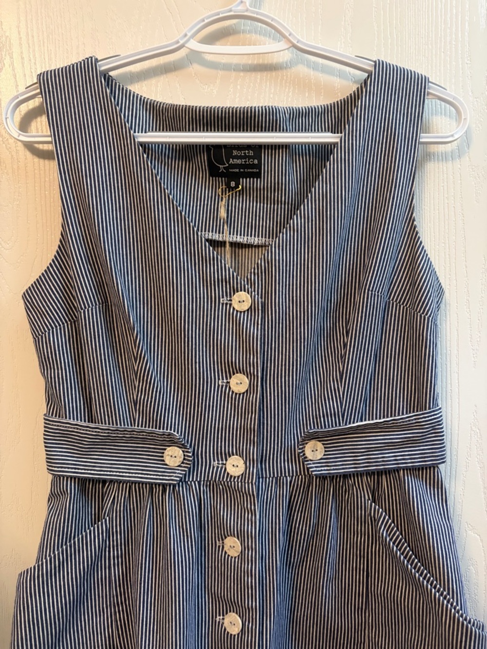 Sleeveless Blue Stripe Button-Front Mini Dress - Picture 3 of 8